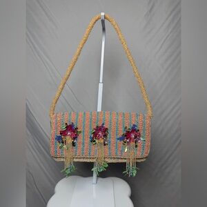 NWOT Colorful Floral Beaded Bag with Tassels
